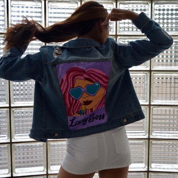 Hand Painted Lady Boss Jean Jacket - Picture 1 of 5
